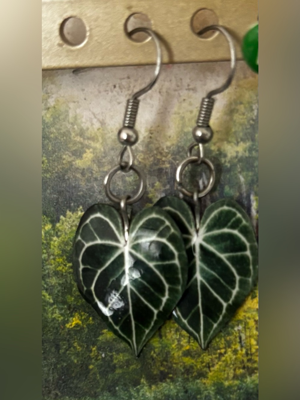 Handcrafted Dark Green Leaf Drop Earrings - Women Jewelry
